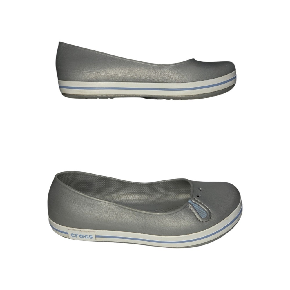 Crocs Crocband Flat Metallic Charcoal Grey Blue Ballet Flats Womens 8 - Picture 3 of 8